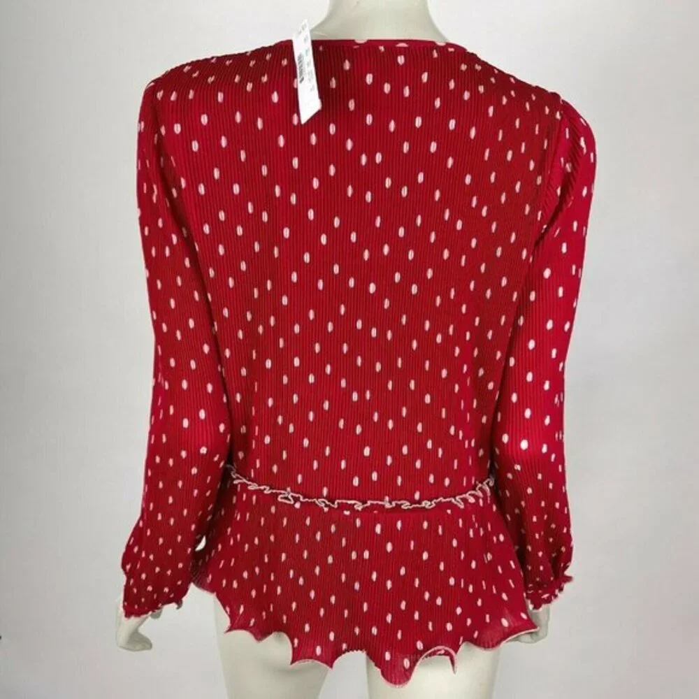 J Crew Ruffle-trim Pleated Top Polka Dot Lined Blouse Long Sleeve Women S NWT‎